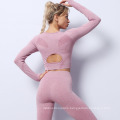 Custom 2021 Seamless Back Hollow Eco Friendly Yoga Wear Private Label Fitness Yoga Suit Set